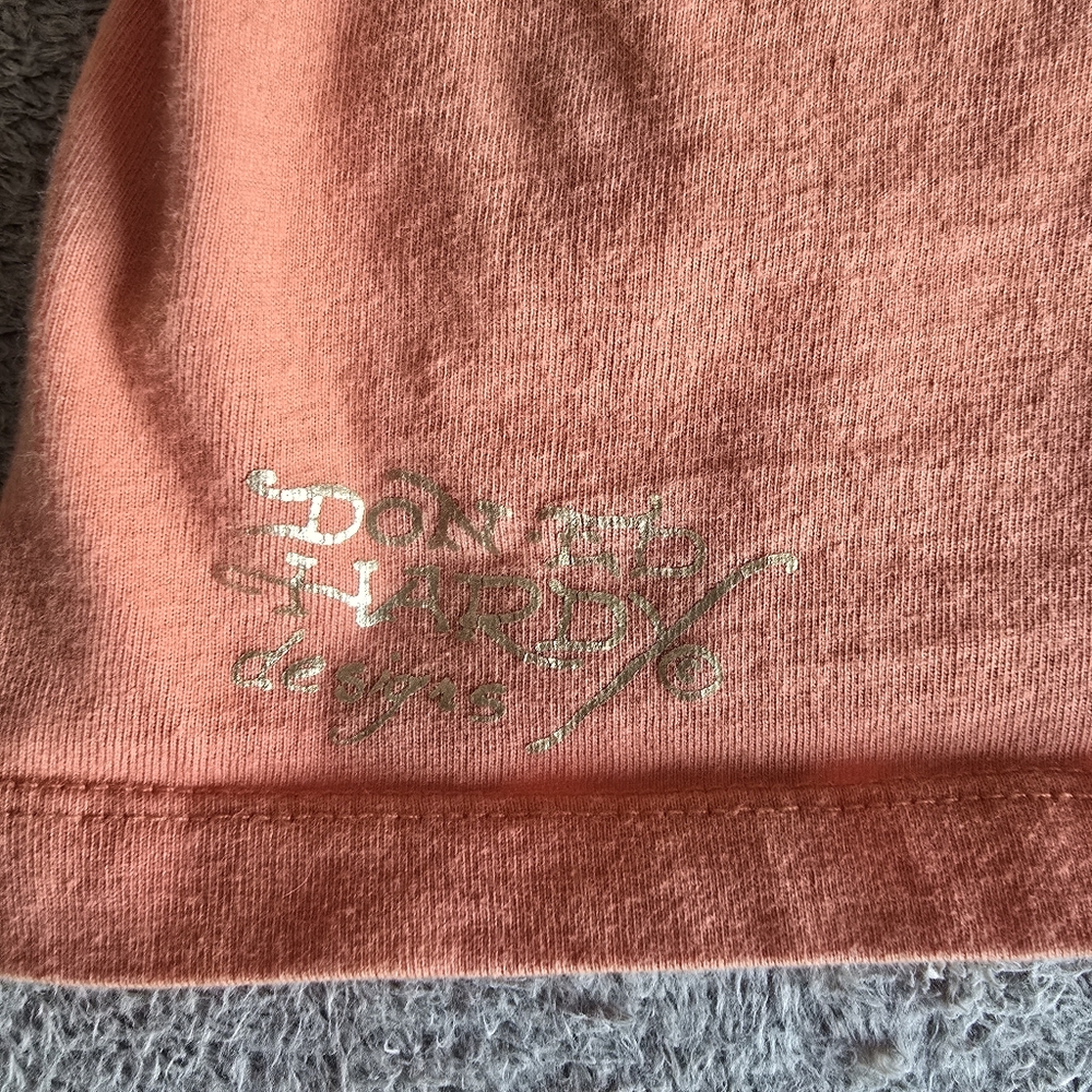 Ed Hardy Coral Pink and Olive Green Long Sleeve Layered Tee - Picture 12 of 14